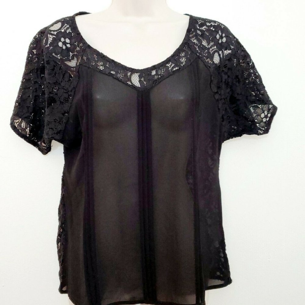 Ja Ja & Co Womans Small Black Lace Sheer Blouse